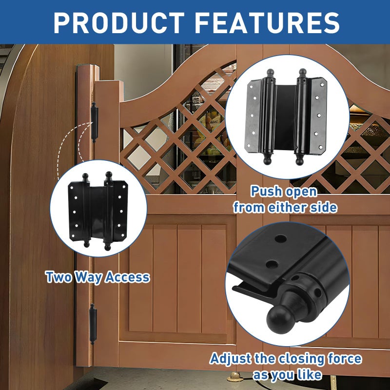 TamBee 6inch Double Action Spring Hinges, Self Closing Swinging Door Hinges Saloon Door Hinges for Cafe, Kitchen, Bar Doors, Including Pins and Screws, 2 PC - Image 3